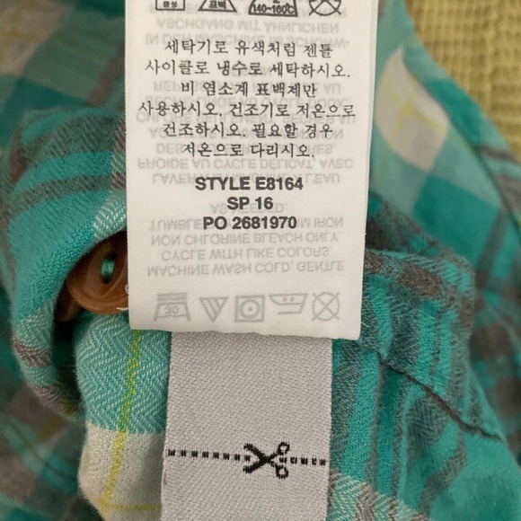 J. Crew Shirt Womens Sz 2 Aqua Green White Plaid Cotton Flannel Pocket Button Up - Picture 8 of 11